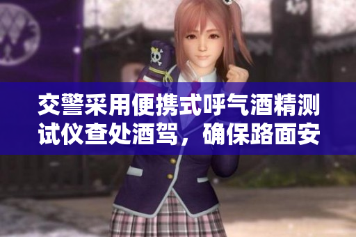 交警采用便携式呼气酒精测试仪查处酒驾，确保路面安全